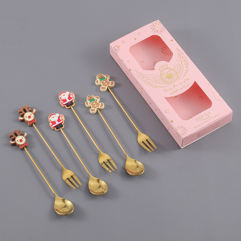 Cross-border Christmas spoon and fork cartoon dessert spoon, coffee mixing spoon, children's spoon and fork, Christmas fruit fork tableware Specification drawing