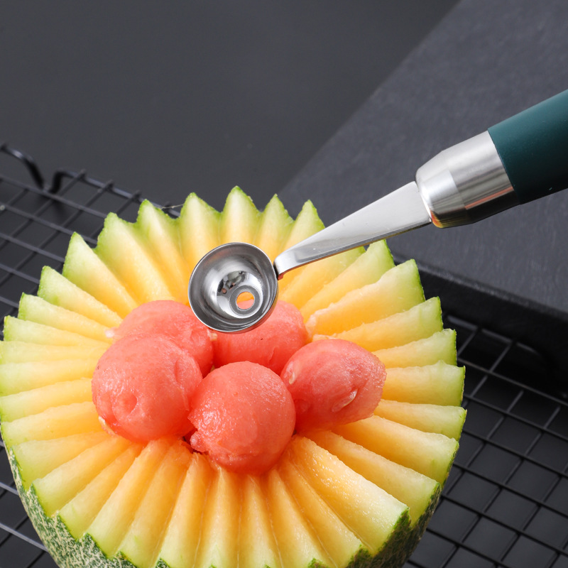 304 stainless steel, dark green handle kitchen small tools, fruit scoop, egg beater, peeler, fish scale planer, bottle opener Application Scenario