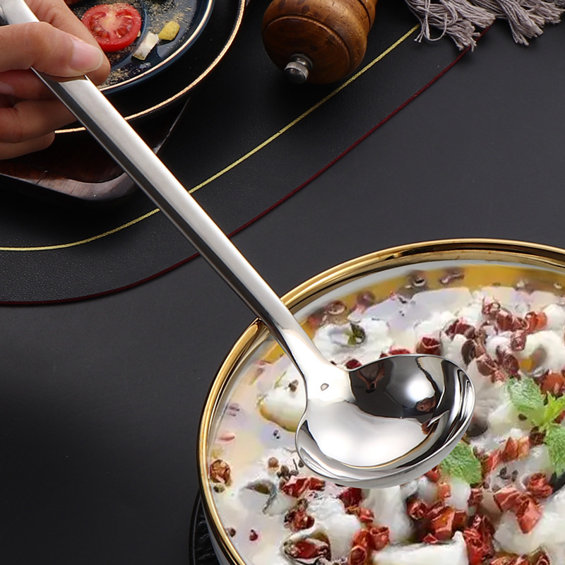 304 stainless steel public spoons, tableware, soup spoons, hotel large service spoons, serving spoons, household long-handled hot pot spoons Specification drawing