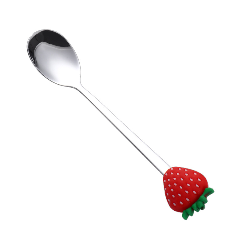 Stainless steel fruit spoon, creative coffee spoon, fruit pattern mixing spoon, three-toothed fork, cake and dessert fork, small fork Item Picture