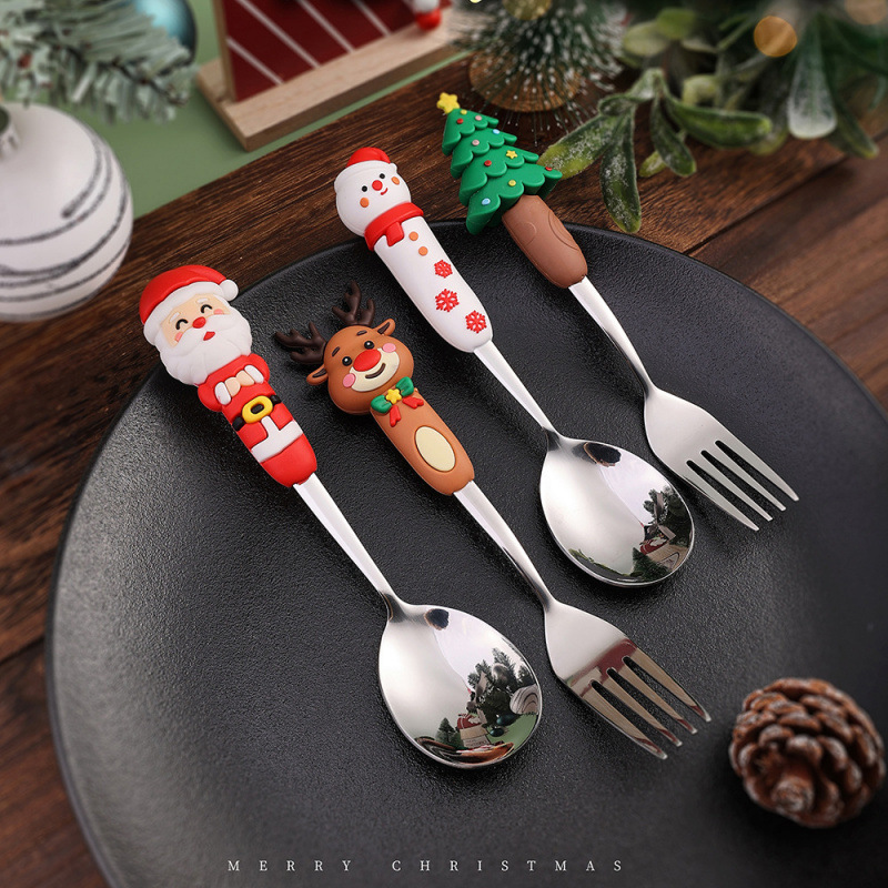 Cross-border Christmas spoon creative tableware doll Dessert spoon and fork Cartoon Christmas tree spoon and fork gift box set Application Scenario