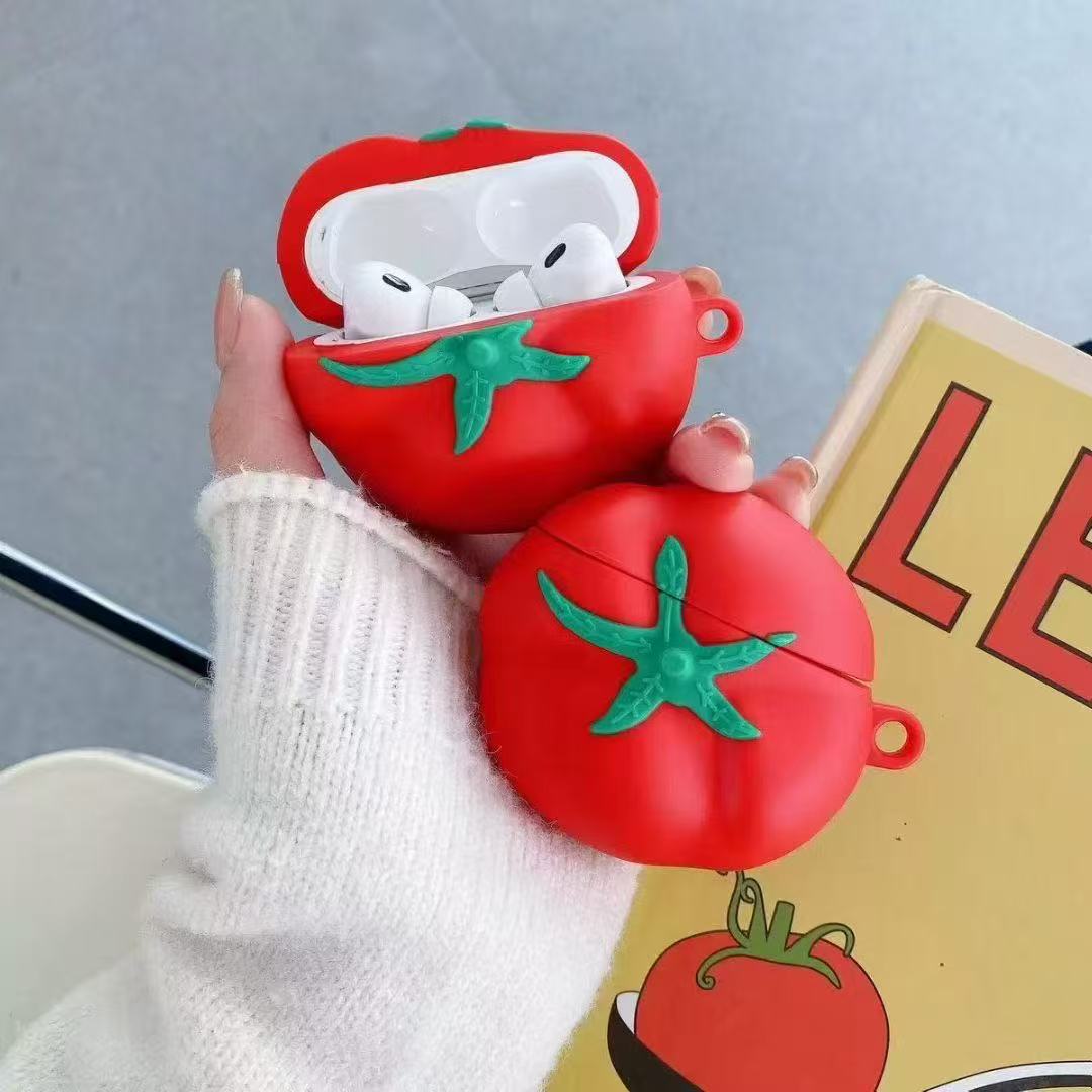 跨境苹果耳机套适用airpods4无线蓝牙耳机壳1/2/3/Pro2硅胶套 番茄形状