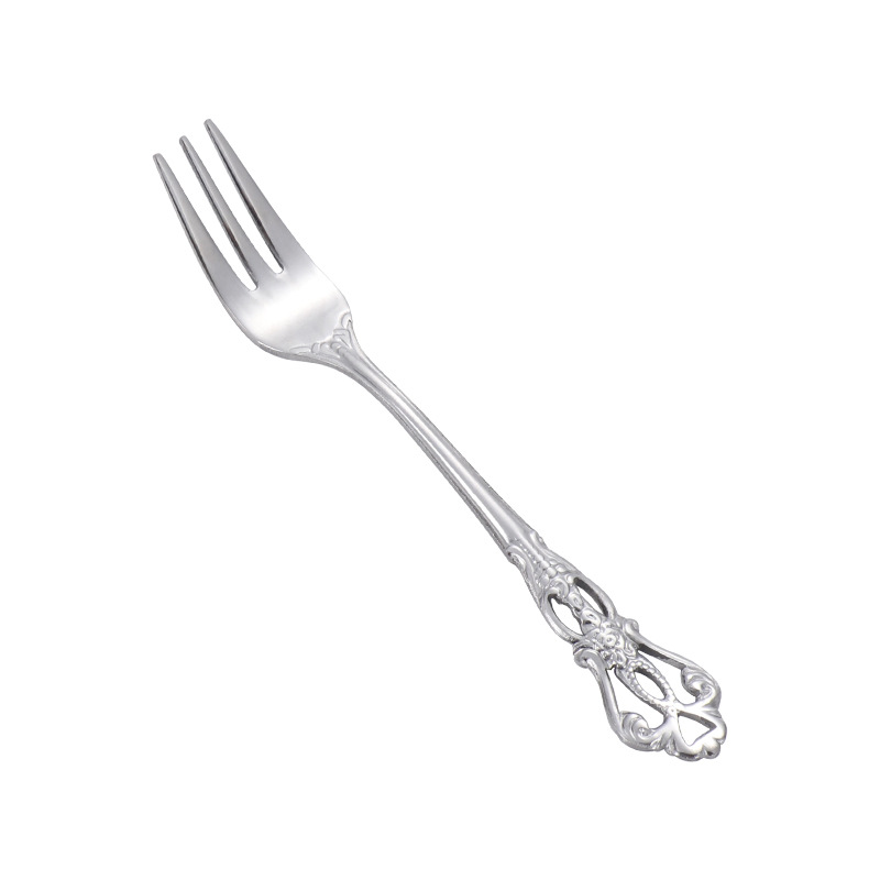 Retro relief dessert spoon, hollowed-out coffee spoon, three-toothed fruit fork, small cake fork, wedding gift set Item Picture
