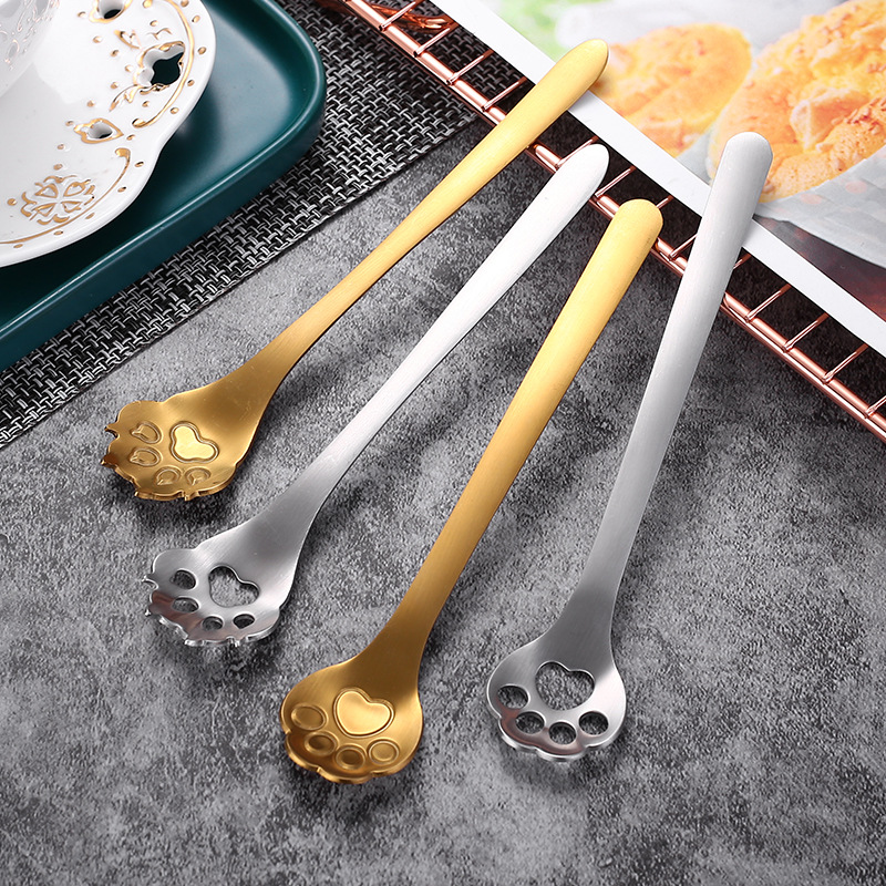 304 stainless steel spoon, creative spoon, titanium gold cat paw spoon, mug, mixing spoon, coffee spoon, cat paw cup, gift spoon details Picture