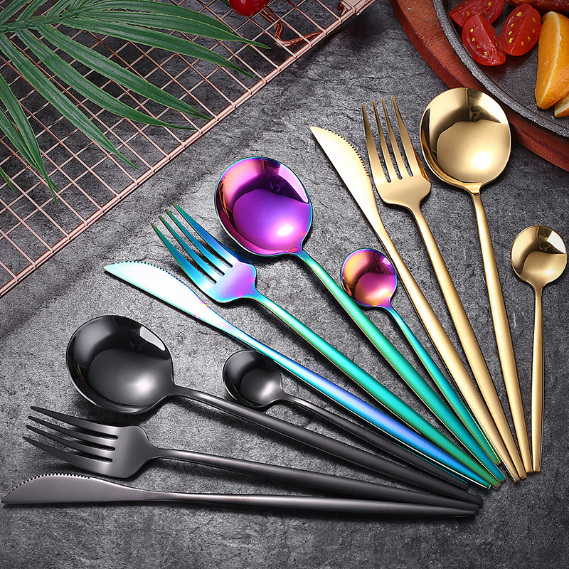 Stainless steel Western tableware, Portuguese tableware set, knives, forks and spoons. Hotel and restaurant spoons and forks can be marked with logos full figure