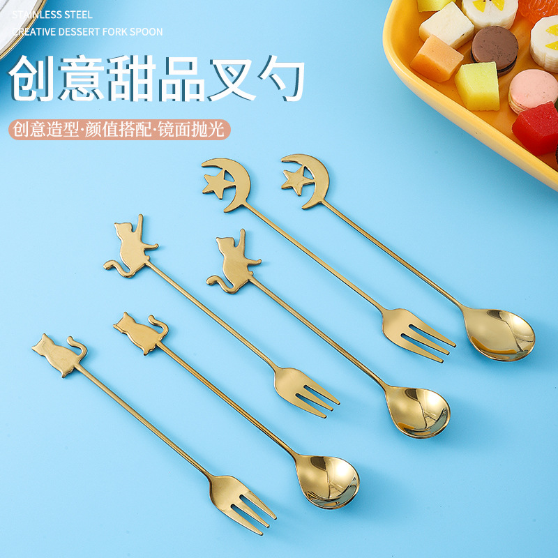 304 stainless steel coffee spoon, creative stainless steel cartoon cat spoon, stainless steel coffee stirring spoon, dessert spoon details Picture