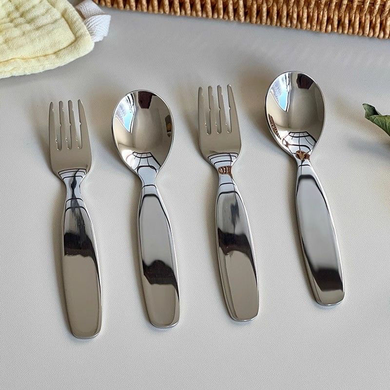 Stainless steel children's spoons and forks, tableware, spoons and forks, baby eating and drinking soup spoons, fruit forks, small spoons, dessert spoons Specification drawing