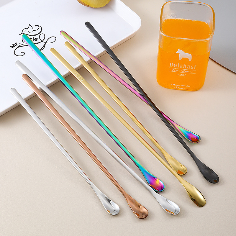 304 stainless steel ice spoon, creative coffee stirring spoon, Korean-style long-handled bar spoon, water drop spoon, cocktail mixing spoon full figure