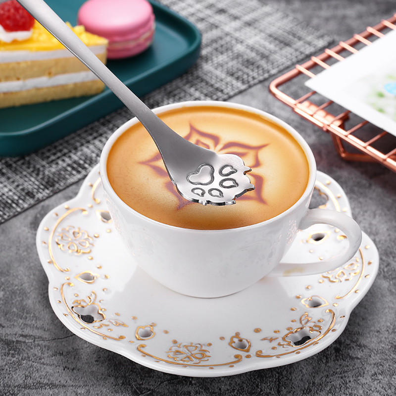 304 stainless steel spoon, creative spoon, titanium gold cat paw spoon, mug, mixing spoon, coffee spoon, cat paw cup, gift spoon Specification drawing