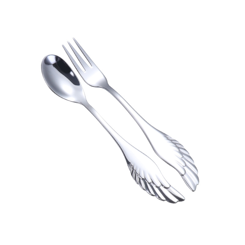 304 stainless steel spoon, ins wing spoon, coffee spoon, golden small fork, dessert three-toothed fork, spoon, small gift Item Picture