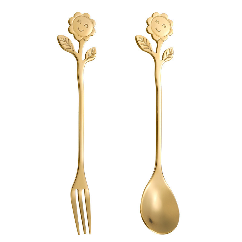 Stainless steel coffee spoon, creative smiling face stirring spoon, dessert spoon, flower-shaped cake fork, fruit fork, spoon fork, gift Item Picture