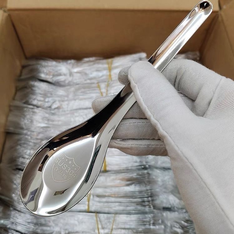 304 stainless steel flat-bottomed spoon, new Chinese-style spoon, household spoon, children's spoon, baby's eating spoon and drinking spoon details Picture