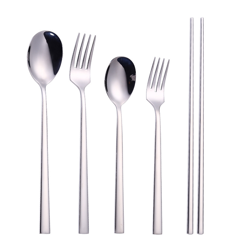 304 stainless steel Korean-style spoons, forks, chopsticks, long-handled spoons, forks and spoons, student portable three-piece set of chopsticks, spoons and forks Item Picture