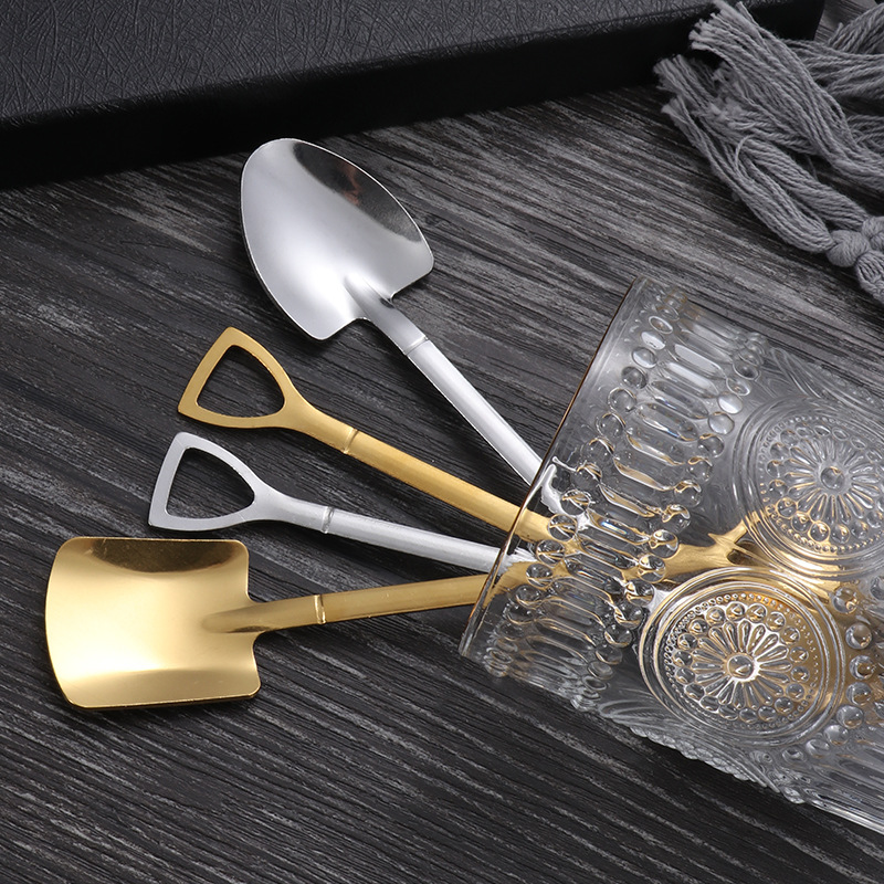Stainless steel spoon, watermelon spoon, square spatula, golden spatula, iron shovel, stirring spoon, coffee ice cream spoon, engineer spatula set Specification drawing
