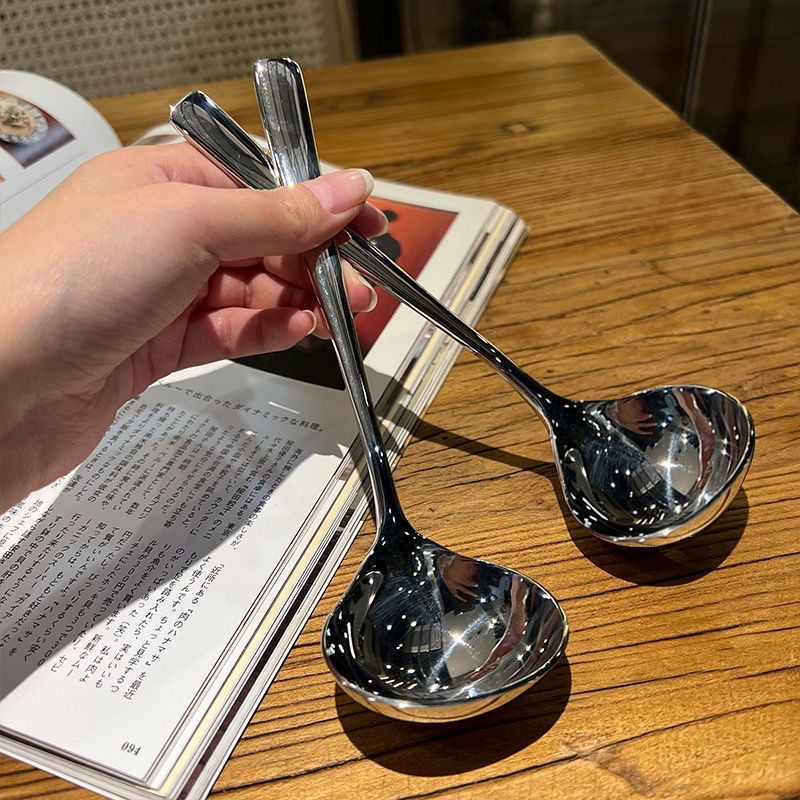 Stainless steel soup spoon, popular Korean-style large-headed spoon, long-handled drinking spoon, large soup shell, soup and porridge spoon, restaurant hot pot spoon details Picture