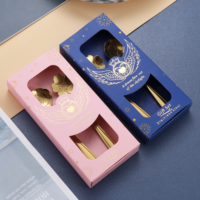 ins stainless steel spoons, cherry blossom spoons, rose coffee spoons, two-piece gift set, wedding souvenirs, small gifts for entering the store details Picture