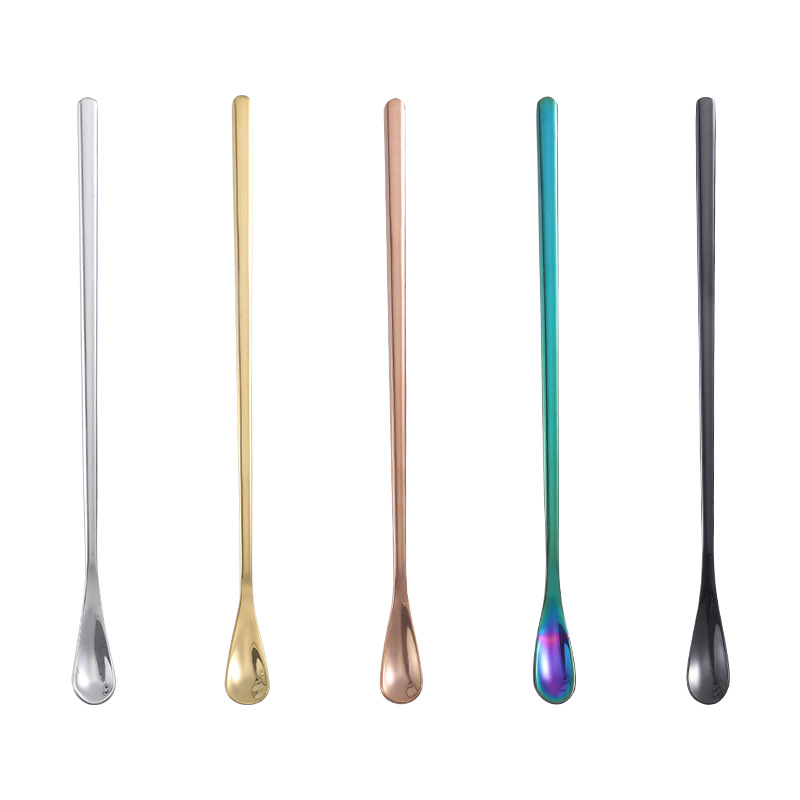 304 stainless steel ice spoon, creative coffee stirring spoon, Korean-style long-handled bar spoon, water drop spoon, cocktail mixing spoon Item Picture