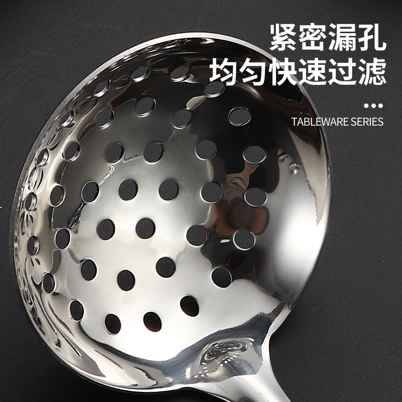 Stainless steel soup spoons and strainers, thickened long-handled soup shells, soup strainers, public spoons, household soup and porridge spoons, restaurant hot pot spoons Specification drawing