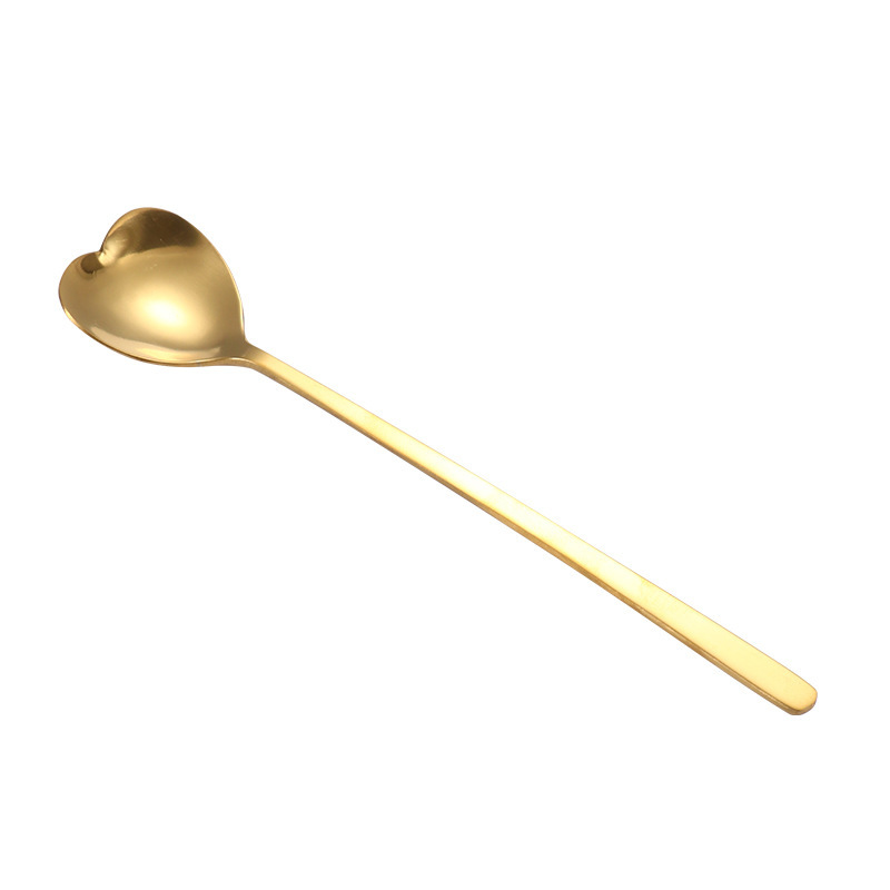 Stainless steel spoon, long-handled honey stirring spoon, creative heart-shaped spoon, household ice cream and dessert spoon, golden coffee spoon Item Picture