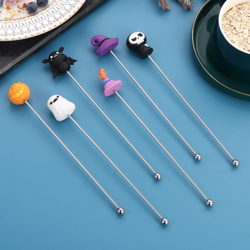 304 stainless steel stirring stick, Halloween creative cartoon milk tea and coffee stirring stick, long-handled cocktail mixing stick details Picture