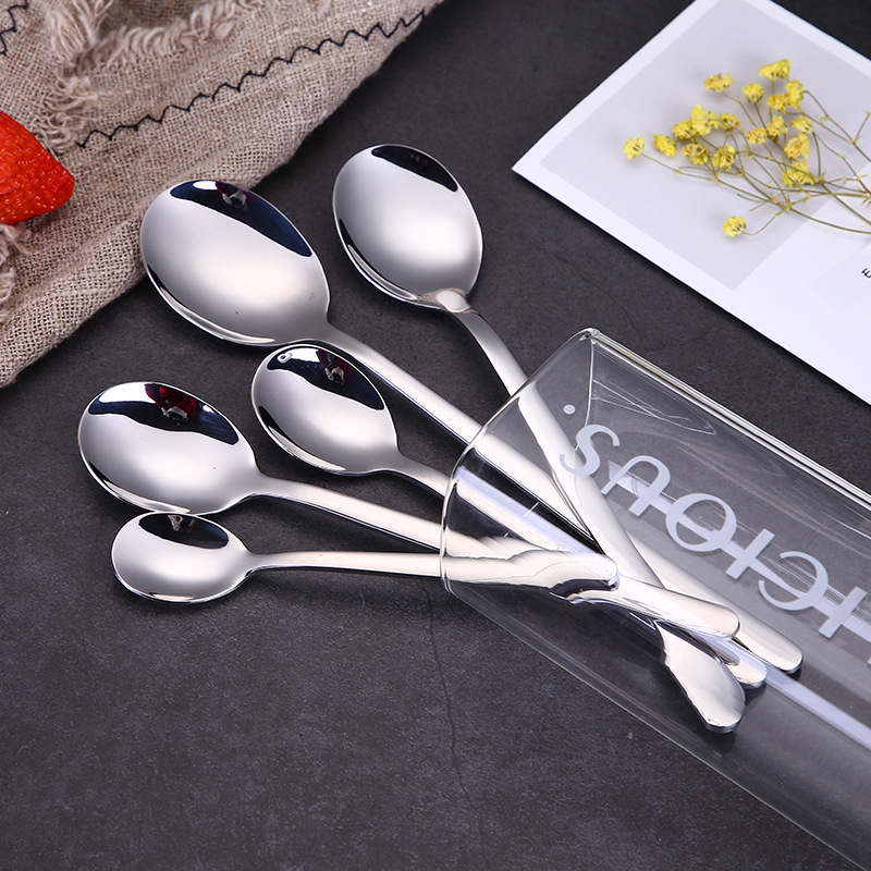 304 stainless steel spoons, household tableware, Korean-style spoons, coffee spoons, long-handled rice soup spoons, thickened spoons, stirring spoons details Picture