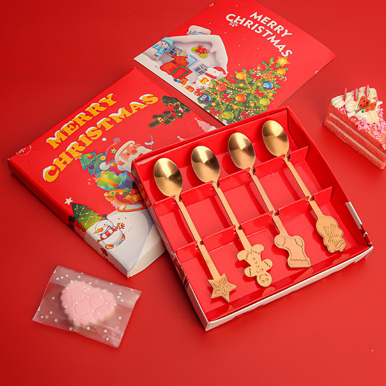Cross-border Christmas tableware creative cartoon spoons, coffee mixing spoons, cake and dessert spoons, Christmas gift box set full figure