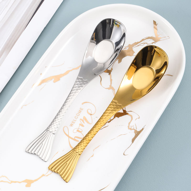 Creative 304 stainless steel spoon, fish tail treasure spoon, dessert spoon, household small soup spoon, children's spoon, spoon spoon Application Scenario