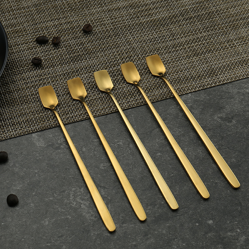 Stainless steel spoon, golden square head spoon, coffee whisker, honey long-handled ice spoon, mug whisker, tea spoon details Picture