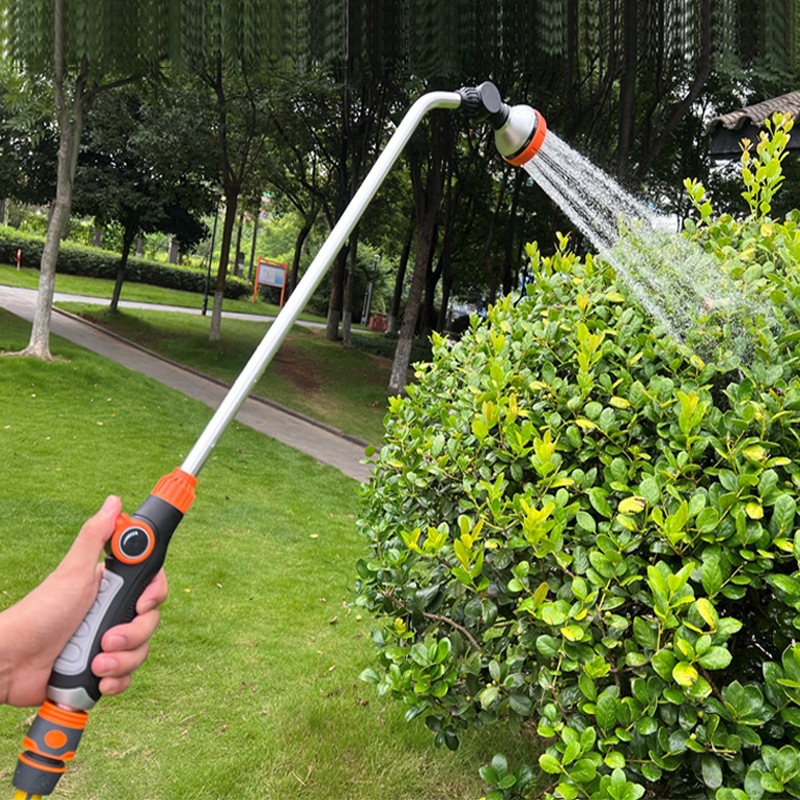 Straight handle, long tube, thumb push, eight-function rubber-coated water gun, garden irrigation, eight-function sprinkler, zinc alloy tail connection Specification drawing
