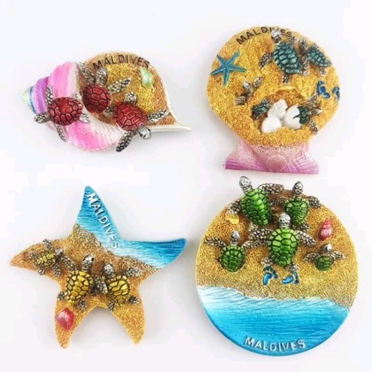 The Maldives beach seafood series features creative and personalized resin magnets, fridge magnets, starfish, conches, turtles, slippers, dolphins, shells, and a wide variety of travel souvenirs detail image 15