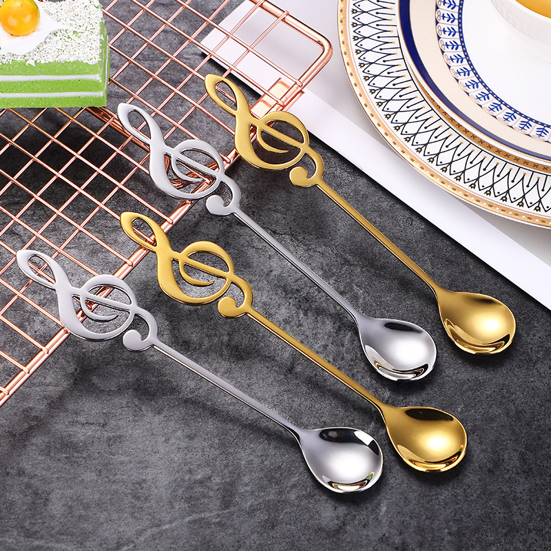 Cross-border 304 stainless steel spoons, coffee stirring spoons, creative note spoons, titanium gold spoons, mug spoons, souvenirs details Picture