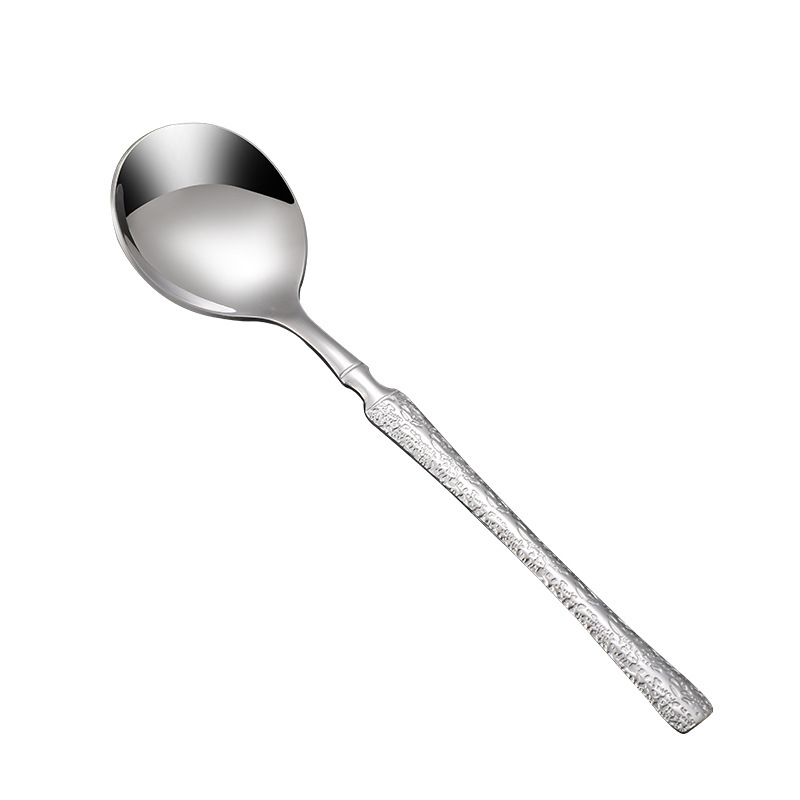 Stainless steel ice-patterned round spoon, Instagram popular spoon, long-handled Korean-style round-head spoon, spoon for spoons, dessert spoon, Western food spoon Item Picture