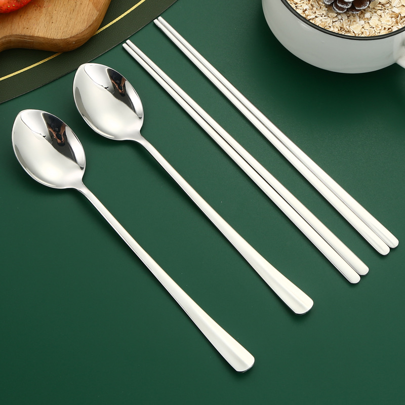 304 stainless steel spoons and chopsticks, long-handled soup spoons and chopsticks for restaurants, household dining spoons and spoons, Korean-style spoons and chopsticks details Picture