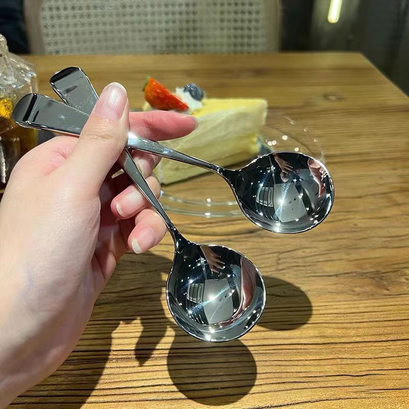 304 stainless steel Korean-style round spoon, household spoon, cute soup spoon, internet-famous spoon, children's round spoon, spoon, food-grade spoon full figure