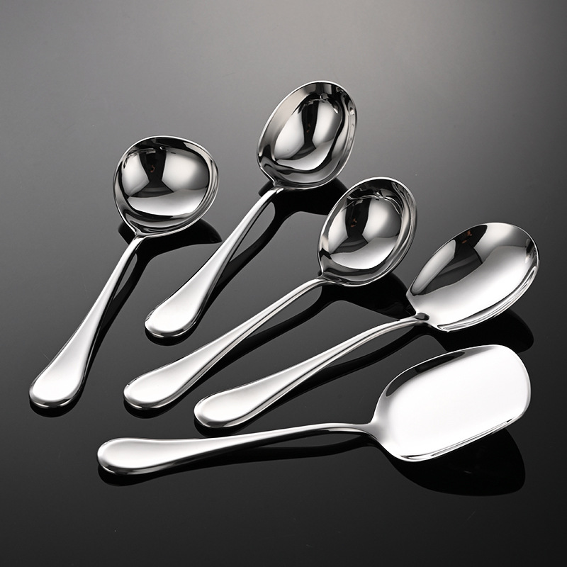 304 stainless steel public spoon, soup spoon, thickened spoon, spoon, restaurant hot pot spoon, soup shell, Western restaurant and hotel serving spoon details Picture