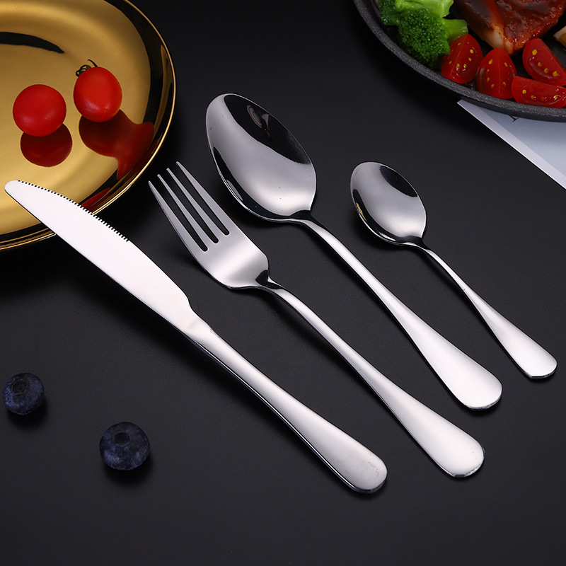 1010 stainless steel tableware, knives, forks, spoons, Western steak knives and forks, household thickened pointed spoons, round spoons, hotel supplies details Picture