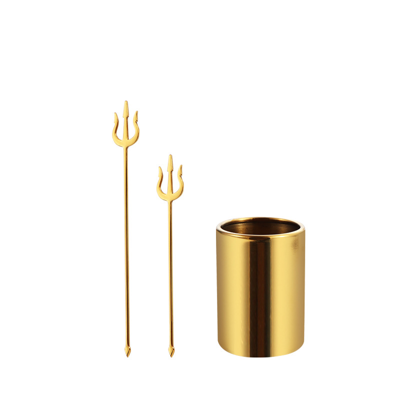 Creative fruit fork, 304 stainless steel dessert fork, fruit pick, Sea King fishfork, cake fork, toothed pick tube set Item Picture