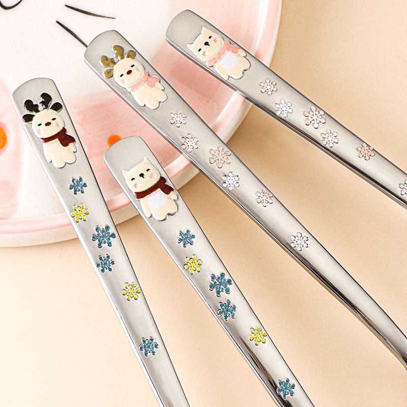 304 stainless steel spoon, round spoon, cartoon relief deer spoon, household long-handled soup spoon, Korean-style spoon, spoon spoon Specification drawing