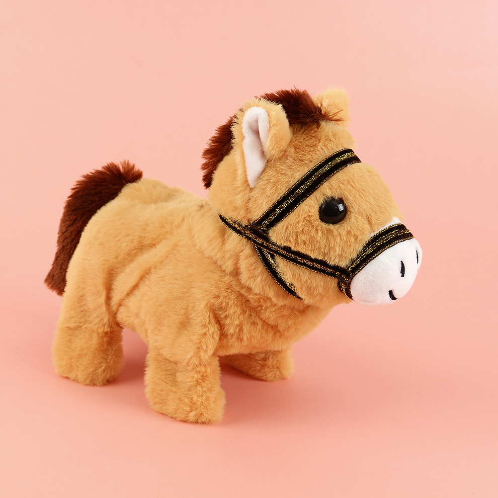 Buy now! This cute and cute electric plush pony can make sounds and move. It makes sounds when walking slowly and wags its tail. It's so adorable and reassuring to keep it company