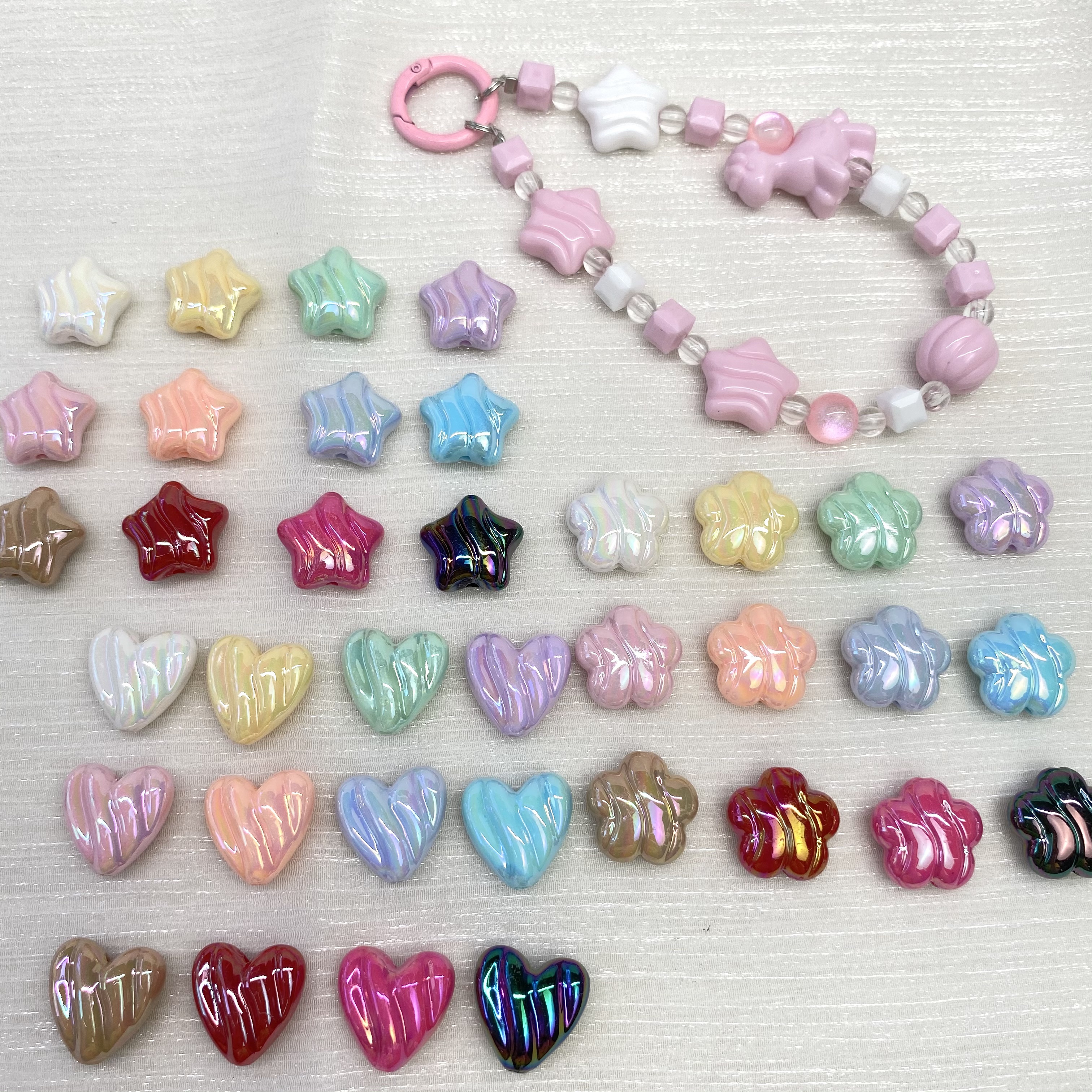 Acrylic solid color ab wave heart three diy/ mobile phone chain keychain bag hanging decorative accessory material loose beads