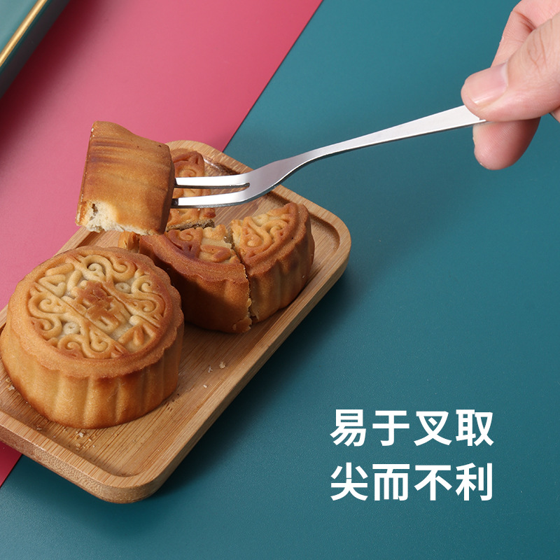 Stainless steel mooncake knife and fork, high-end mooncake gift box, knife and fork set, two-toothed fork, fruit stick, cake, mooncake fork details Picture