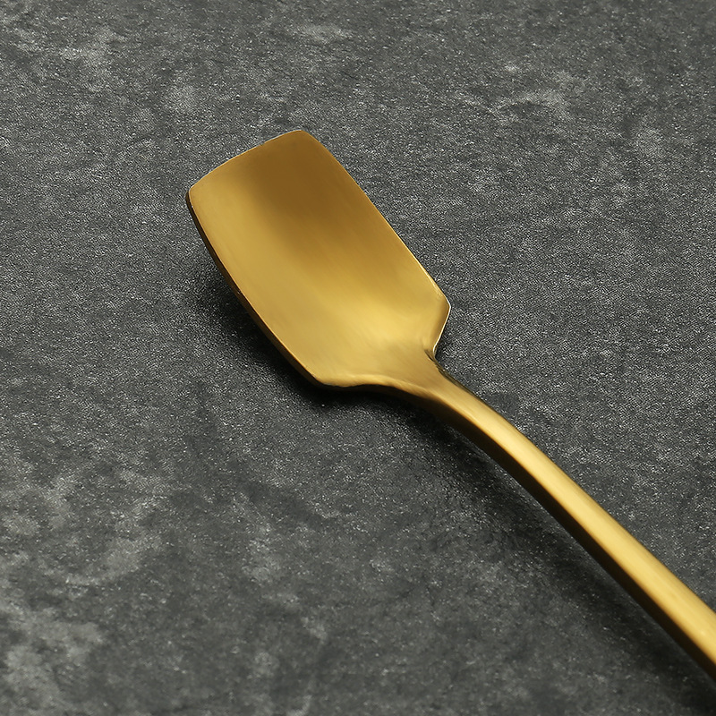 Stainless steel spoon, golden square head spoon, coffee whisker, honey long-handled ice spoon, mug whisker, tea spoon Application Scenario