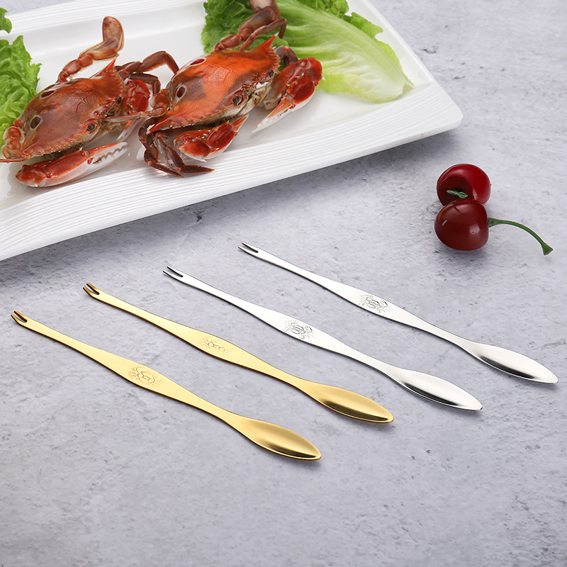 Stainless steel 304 crab needles, lobster and seafood needles, crab-eating tools, hairy crab spoons and forks, walnut needles, seafood meat spoons and forks full figure