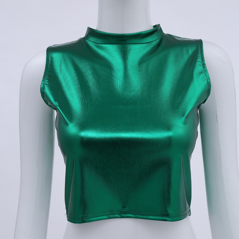 工厂现货  爆款 跨境欧美小高领无袖上衣夜店舞台表演服女装现货批发   衣服女装T恤女修身显瘦t恤女详情图11