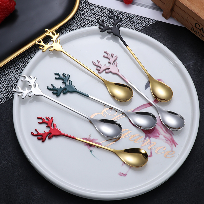 Christmas stainless steel spoon gift tableware set, moose coffee spoon 304, mixing spoon, fun New Year gift Specification drawing