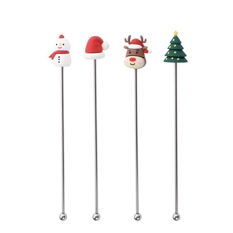 Creative Christmas stirring stick, 304 stainless steel milk tea and coffee stirring spoon, cocktail mixing stick, snowman stirring stick Item Picture