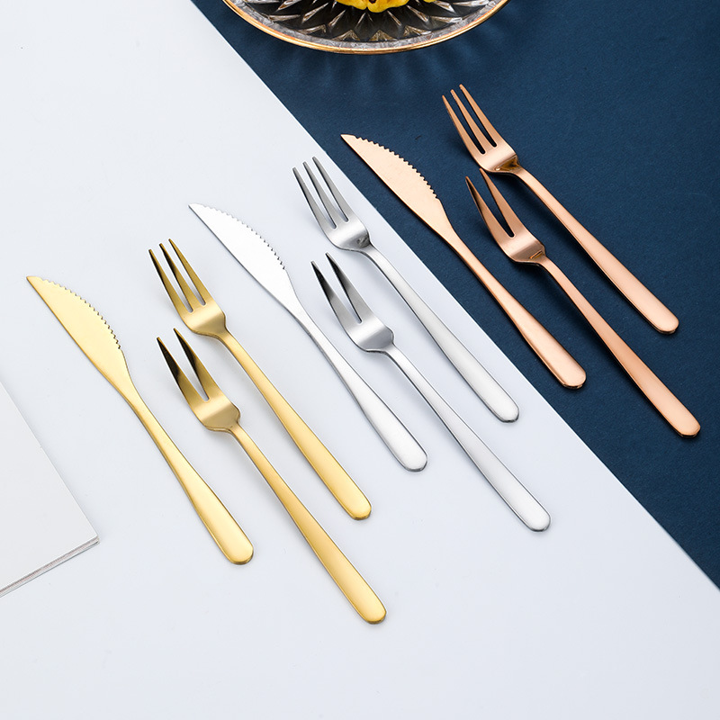 Stainless steel mooncake knife and fork, creative gold-plated two-tooth fruit Western-style dessert cake three-tooth knife and fork accessories full figure
