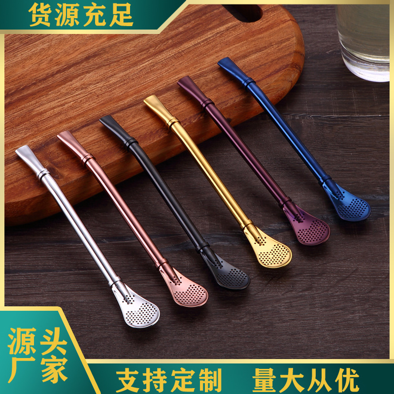 Amazon's popular 304 stainless steel straw, yerba mate straw, stirring spoon, tea and milk tea filtering straw spoon full figure