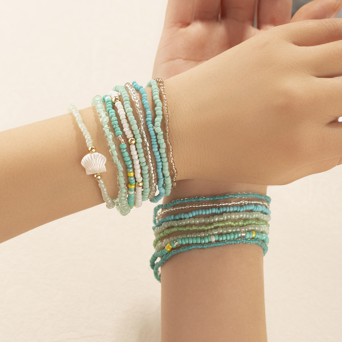 厂家直销跨境爆款多条米珠贝壳夏日海边风手链                        