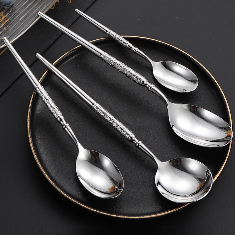 304 stainless steel tableware, cross-border knives, forks and spoons, high-end Western tableware, round spoons, dessert spoons and forks, hotel steak knives and forks Specification drawing